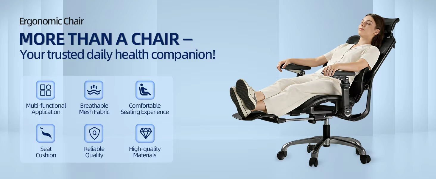 Computer Chair with Footrest and Headrest Ergonomic Office Chair for Long Sitting Adjustable Recliner Gaming Study Chair