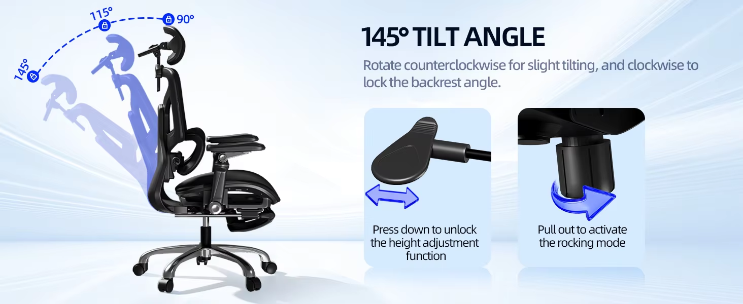 Office Rotary Chair with Leg Rest Powder Coat Steel Office Chair Eco Friendly Office Chair Rolling Office Chair for Clients