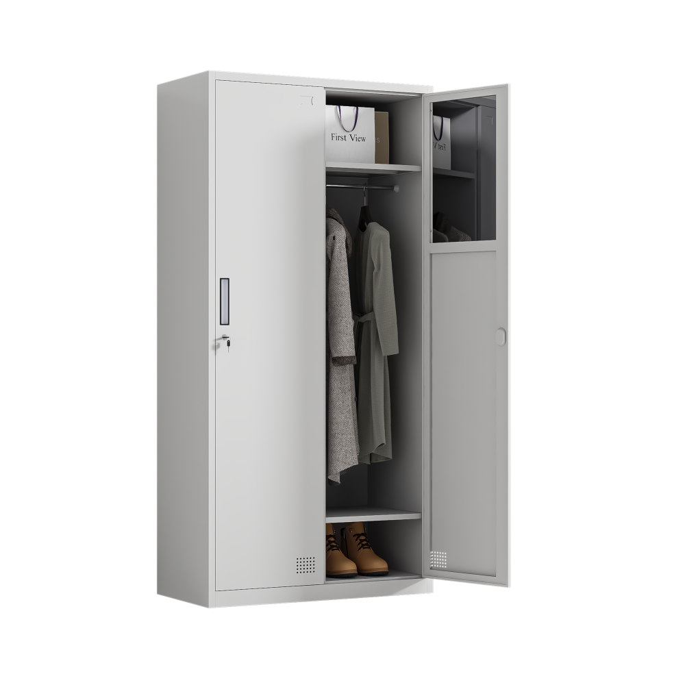 Modern Stainless Steel Bedroom Staff Locker with Key Lock-Modular Knock-Down Design Two Doors Large Capacity Storage Furniture