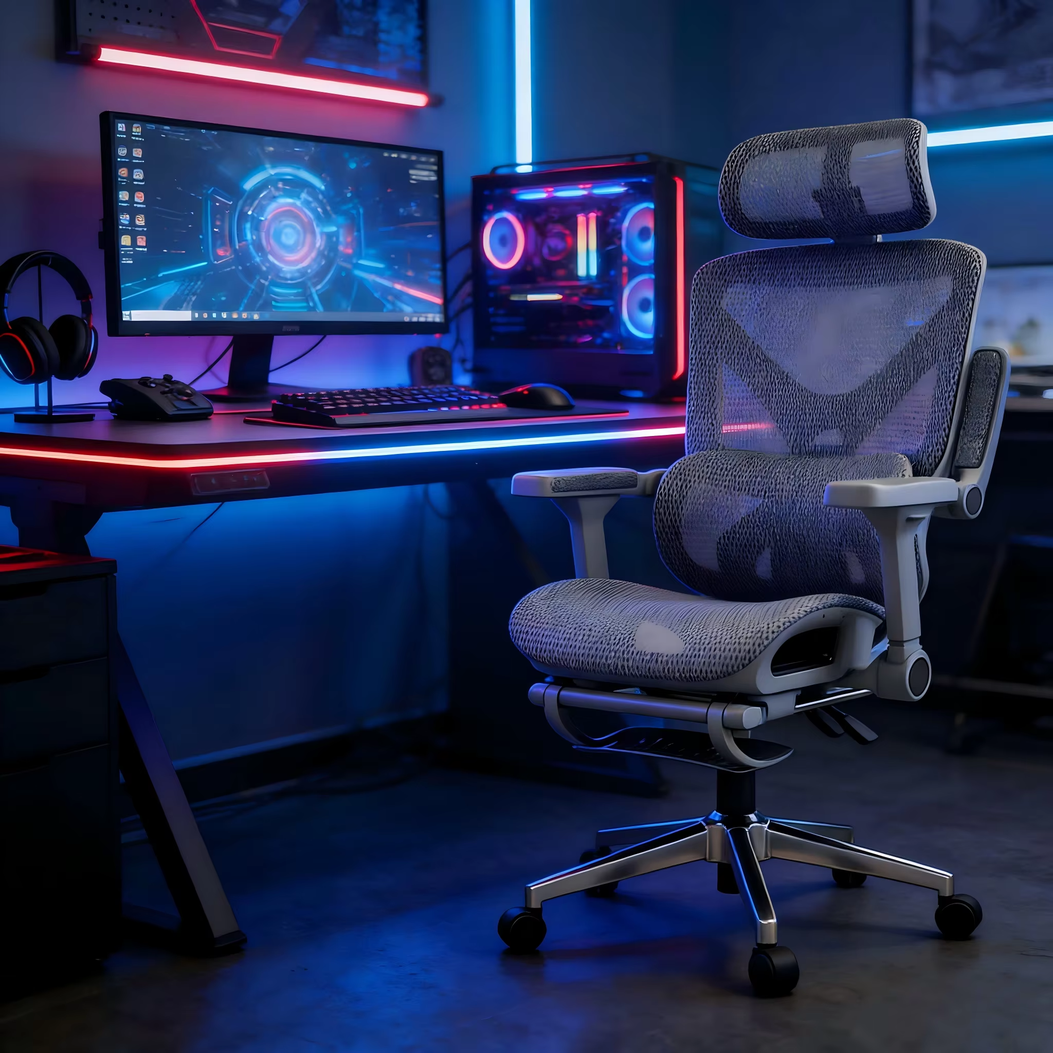 Computer Chair with Footrest and Headrest Ergonomic Office Chair for Long Sitting Adjustable Recliner Gaming Study Chair