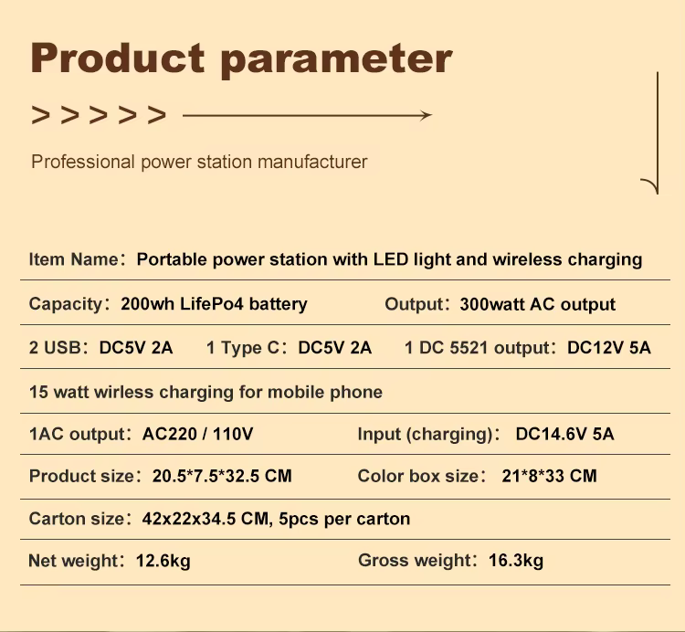 eu model 300watts ac output 256wh lifepo4 battery portable power station with led light 15watts wireless charging-1