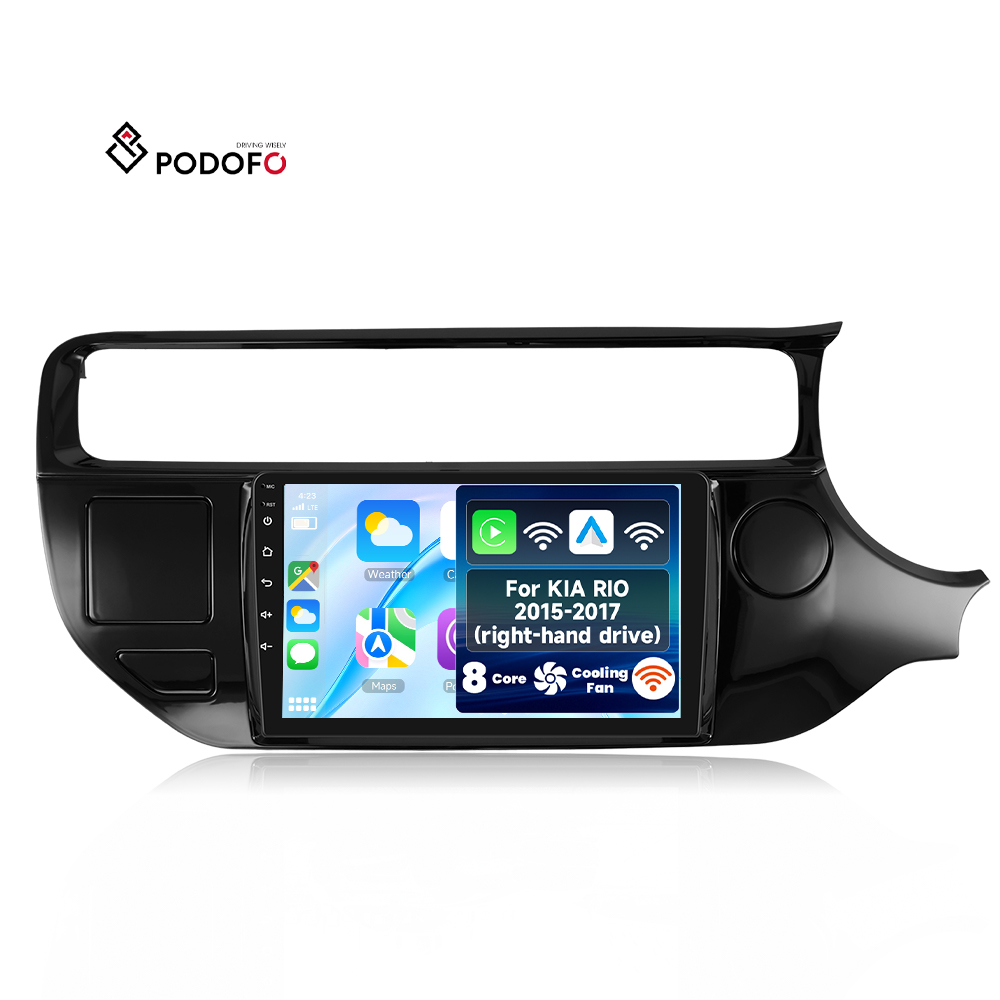 רדיו לרכב Podofo ל-KIA RIO (2015–2017), נגררת ימנית, עם מעבד Qualcomm בעל 8 ליבות, 9 אינץ', 4+64 ג'יגה-בייט, תומך CarPlay אלחוטי‏/Android Auto, WiFi ו-4G, חלק יצרן מקורי A8470A4135
