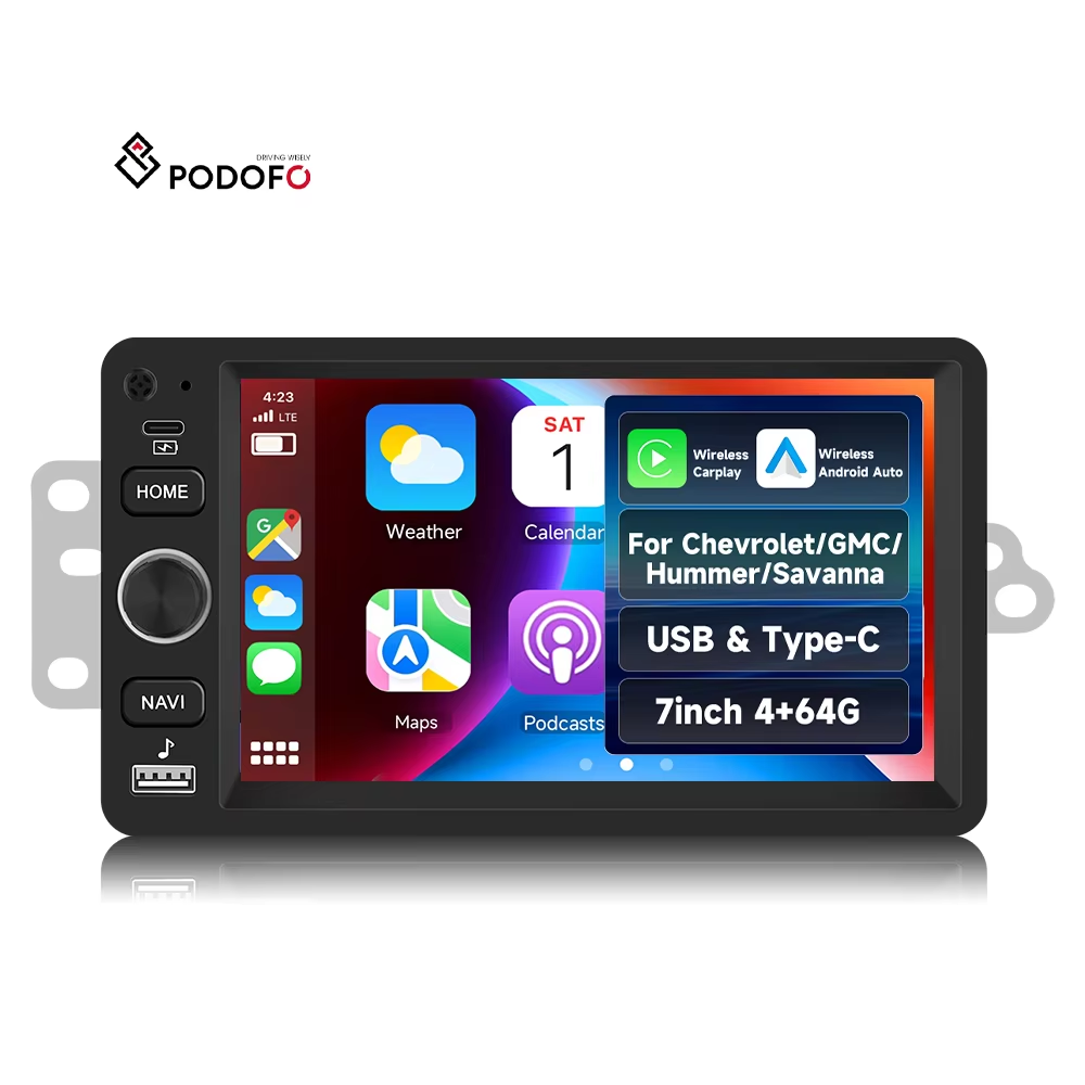 Podofo 4+64G for Chevrolet GMC Hummer Savanna 7'' Android Car Radio Car Stereo Wireless CarPlay/Android Auto WiFi GPS EQ Wholesale OEM ODM A4523