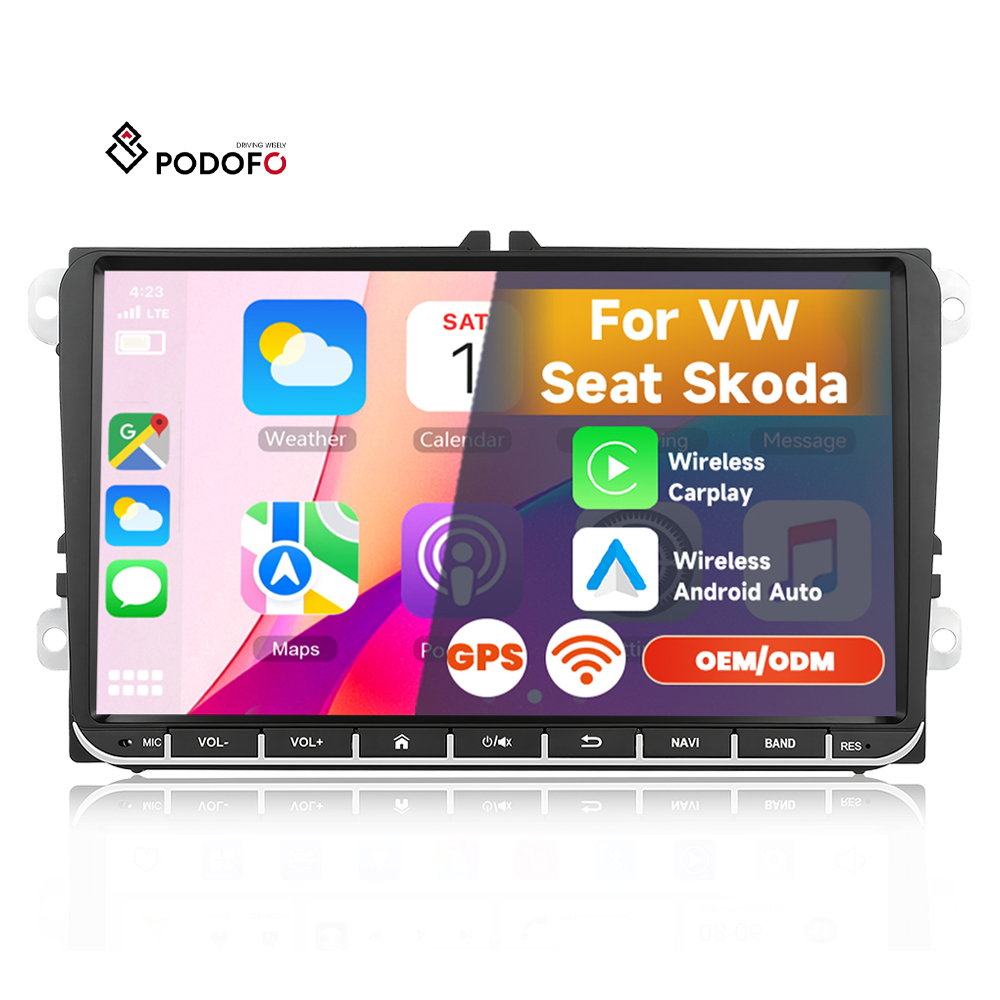 סטריאו לרכב אנדרואיד Podofo 9 אינץ' IPS 2+64GB עבור פולקסווגן/פולקסווגן/סיאט/פאסאט/גולף/פולו רדיו CarPlay אנדרואיד אוטומטי ניווט GPS A4153