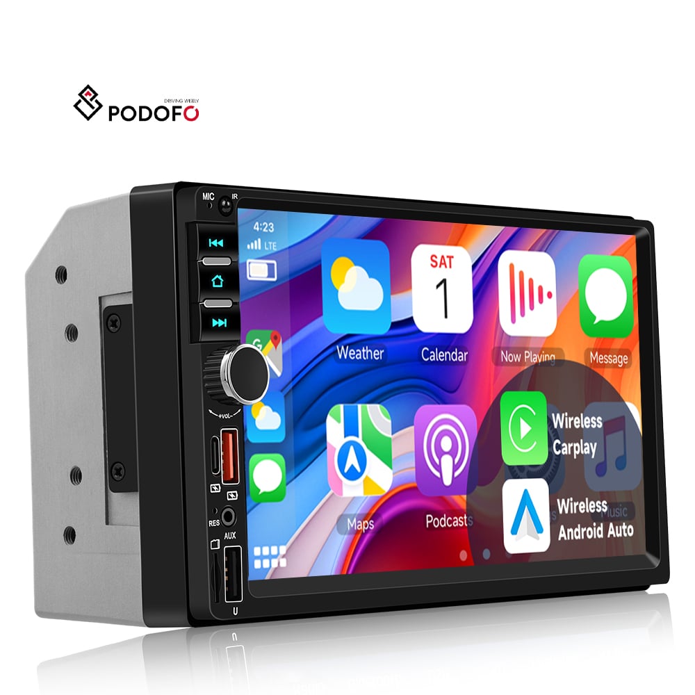 Podofo, podwójny Din, odtwarzacz MP5 do samochodu, radio samochodowe 7 cali, autoradio, bezprzewodowy CarPlay i Android Auto, system audio samochodowy z portem USB typu-C i ekwalizatorem, producent – fabryka, sprzedaż hurtowa, model A4339