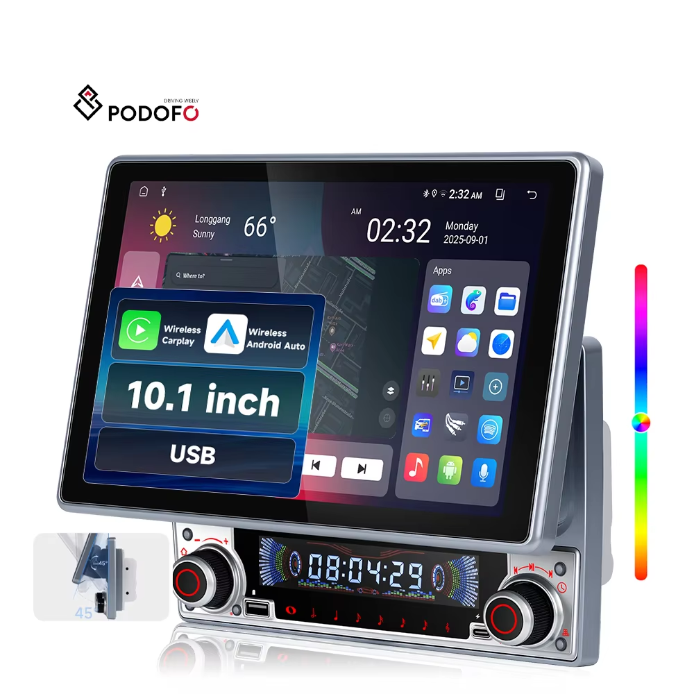 רדיו לרכב אנדרואיד של Podofo דקיק עם מסך Incell מסתובב בגודל 10.1 אינץ'‏, 4+64 ג