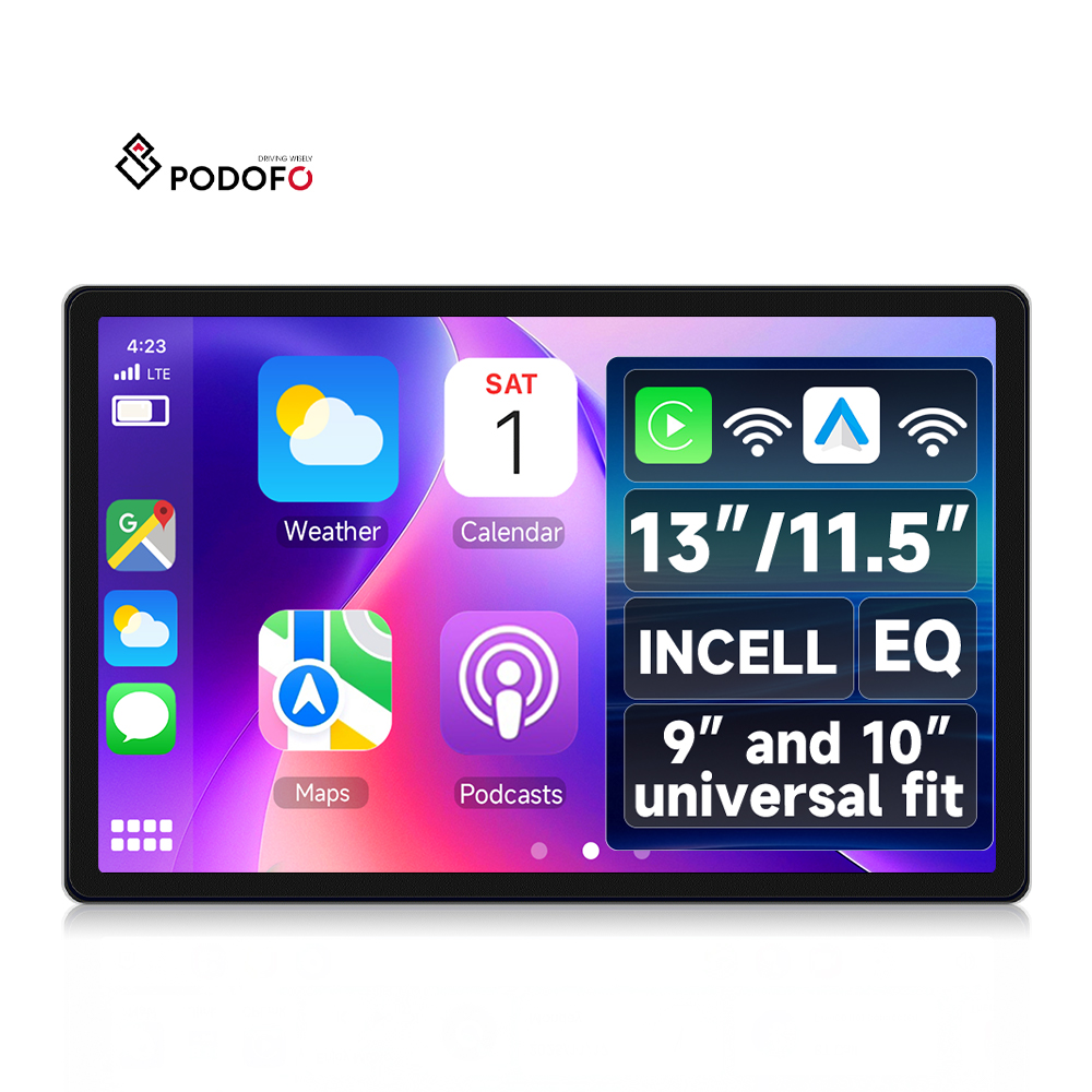 רדיו לרכב אנדרואיד Podofo מסוג Double Din, 13 אינץ'‏/11.5 אינץ', 4+64 ג'יגה-בייט, מסך In-cell 1080P, תומך CarPlay אלחוטי‏/Android Auto, GPS ו-WiFi, חלק יצרן מקורי, מכירה סיטונאית A4530‏/A4529