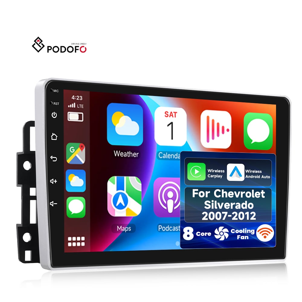 מסגרת לרדיוס לרכב אנדרואיד של Podofo, מבוססת Qualcomm, 8 ליבות, 10 אינץ', ל-Chevrolet Silverado (2007–2012), 4+64 ג'יגה-בייט, תומכת ב-CarPlay אלחוטי וב-Android Auto, וואי-פי, דגמים A8437A4134