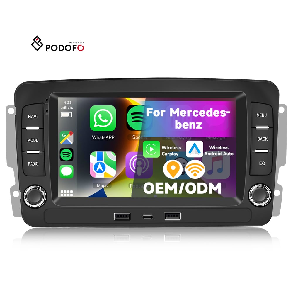 Podofo 7'' Car Stereo 2+64G Wireless Carplay/Android Auto GPS/WiFi for Mercedes-benz/CLK/W209/E-W210/clase C/W203/SLK/W170/CLK A4150