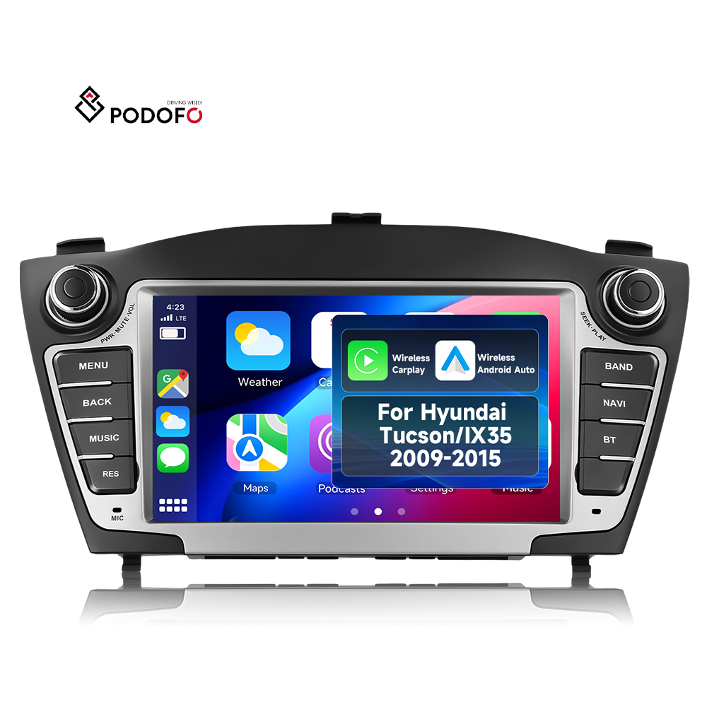 Podofo 7'' 4+64G Android Car Radio Car Audio Wireless Carplay/Android Auto GPS WiFi for Hyundai Tucson/IX35 2009-2015 OEM A4512