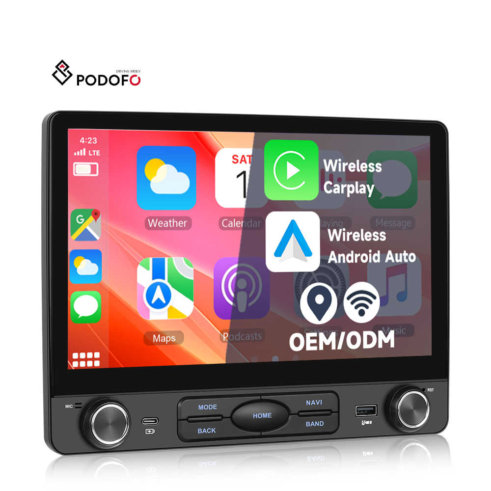 רדיו לרכב Podofo בגודל 10 אינץ' עם 2 דין אנדרואיד, Carplay אלחוטי/אנדרואיד אוטו, 2+64 גרם, מערכת סטריאו לרכב, מערכת שמע לרכב, GPS/WiFi, IPS, סיטונאי A4327