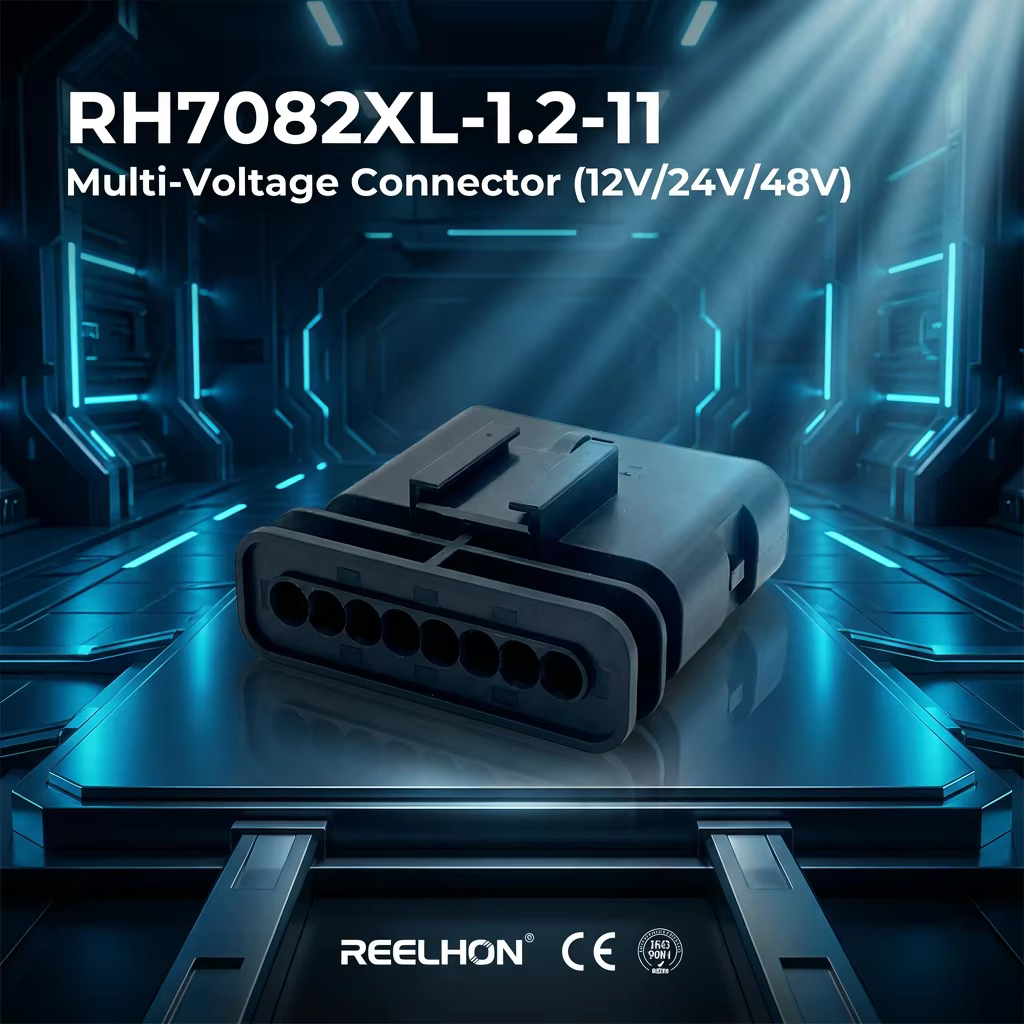 RH7082XL-1.2-11/1-1703506-1 12 โวลต์ / 24 โวลต์ / 48 โวลต์ 8 ตำแหน่ง ที่อยู่อาศัยสำหรับยานยนต์สำหรับขั้วต่อแบบชาย