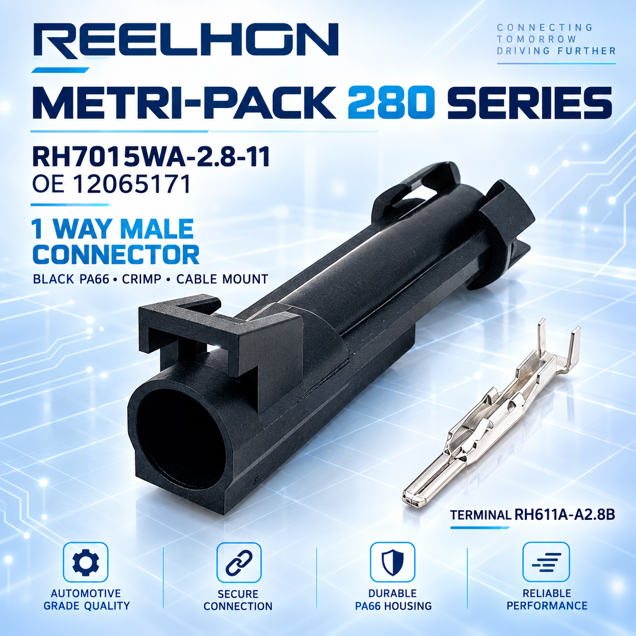 7015WA-2.8-11 12065171 1 Pin 30A Waterproof Sealed Male Auto Connector for Delphi Metri-Pack 280 Wire Harness