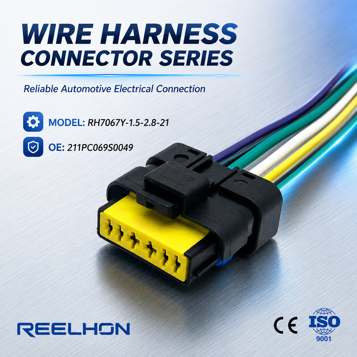 Conector automotriz estanco RH7067Y-1,5-2,8-21 de 21 pines, con cableado tipo pigtail para sensor ABS de Peugeot y Citroën