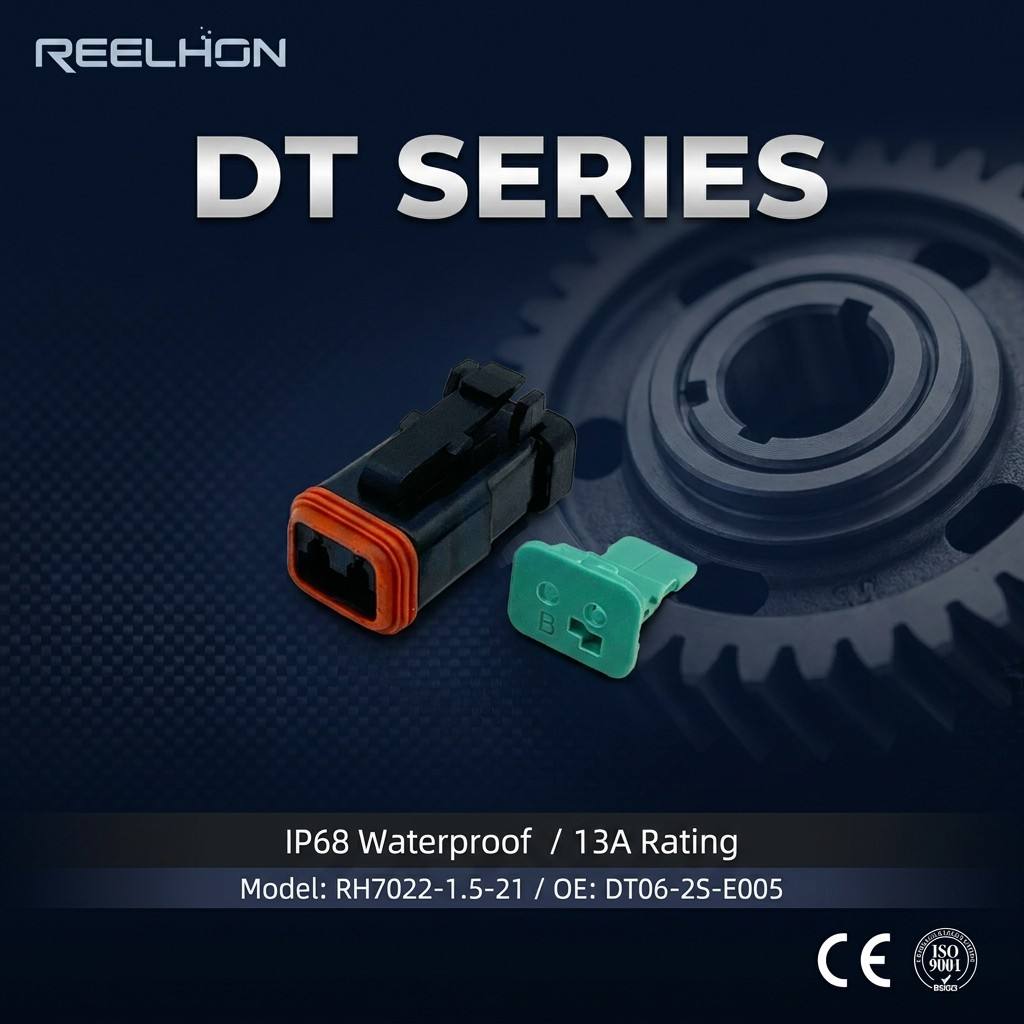 RH7022-1.5-21 DT06-2S-E005 2 Pin Waterproof Female Automotive Connector for Deutsch DT Series Black Housing Heavy Duty Truck Plug