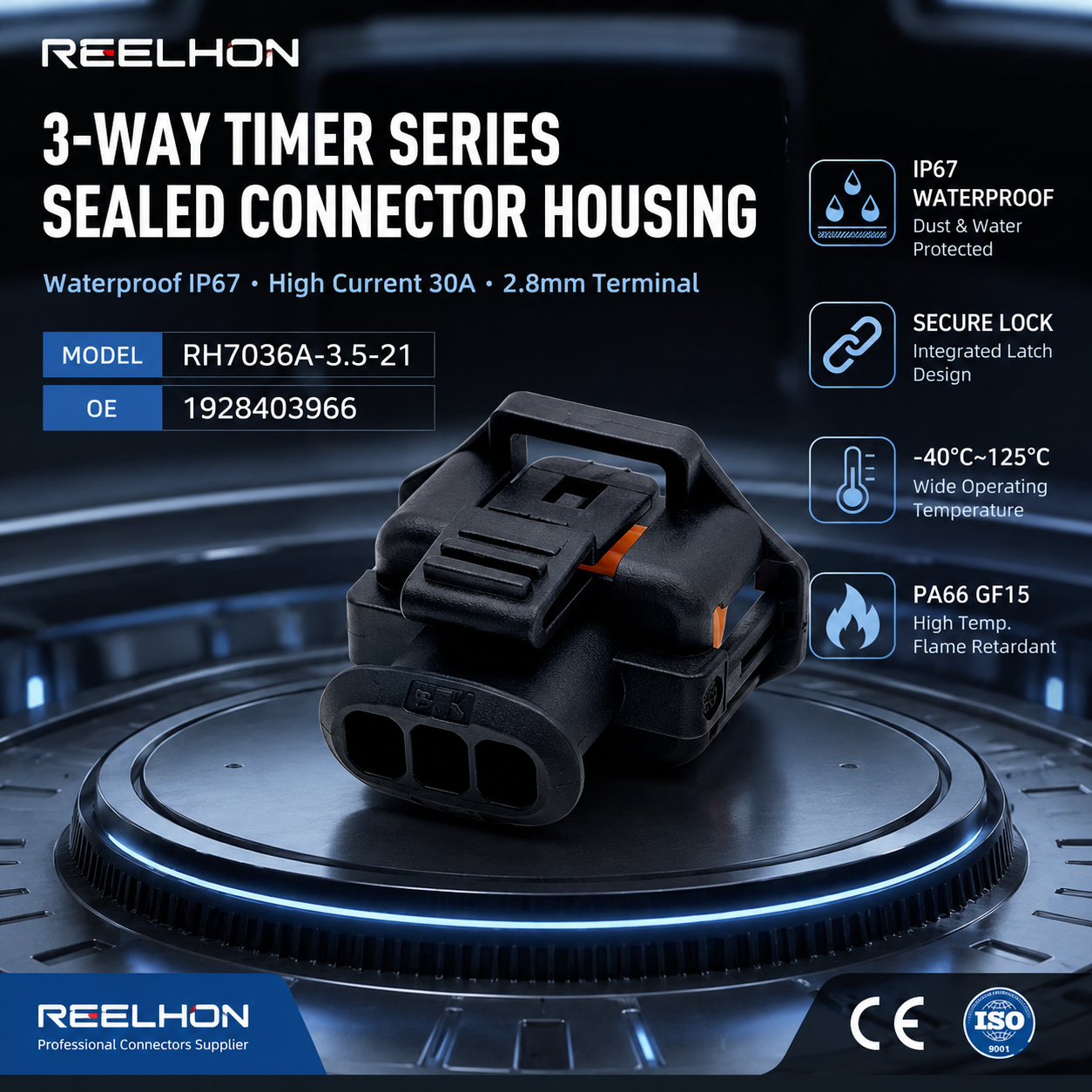RH7036A-3.5-21/1928403966 Female 3 Pin Auto Connector for Headlight Wiring Harness Repair