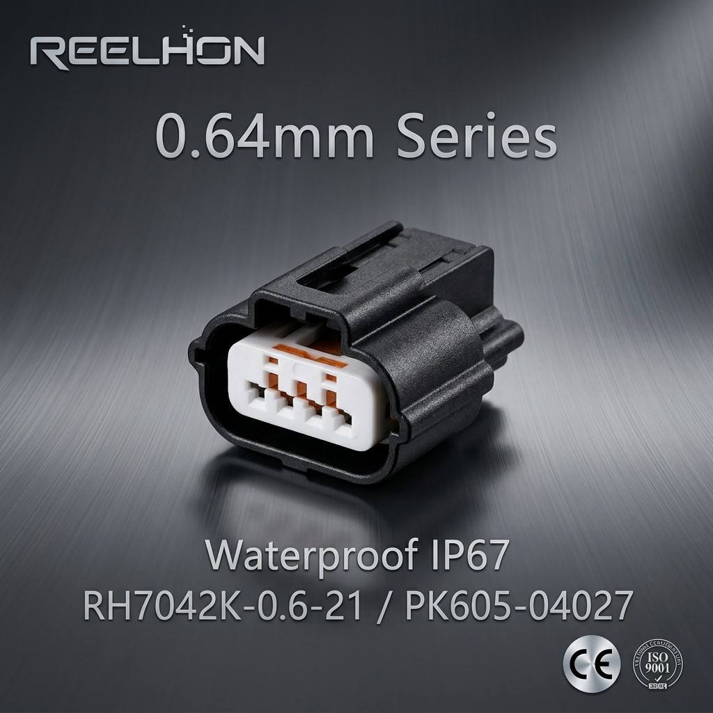 RH7042K-0.6-21 PK605-04027 4 Pin Waterproof Female 0.64mm TS Series Auto Connector for Camshaft Knock Sensor Harness