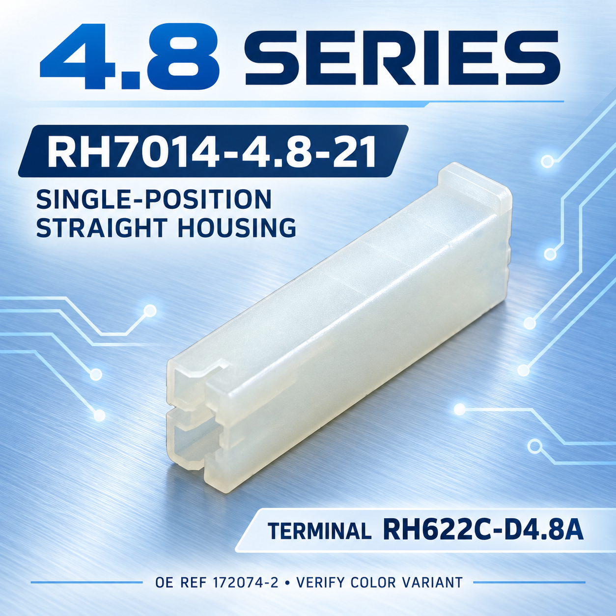 7014-4.8-21 172074-2 1 Pin 4.8mm Unsealed Female Auto Connector Housing for TE Positive Lock 187 Harness