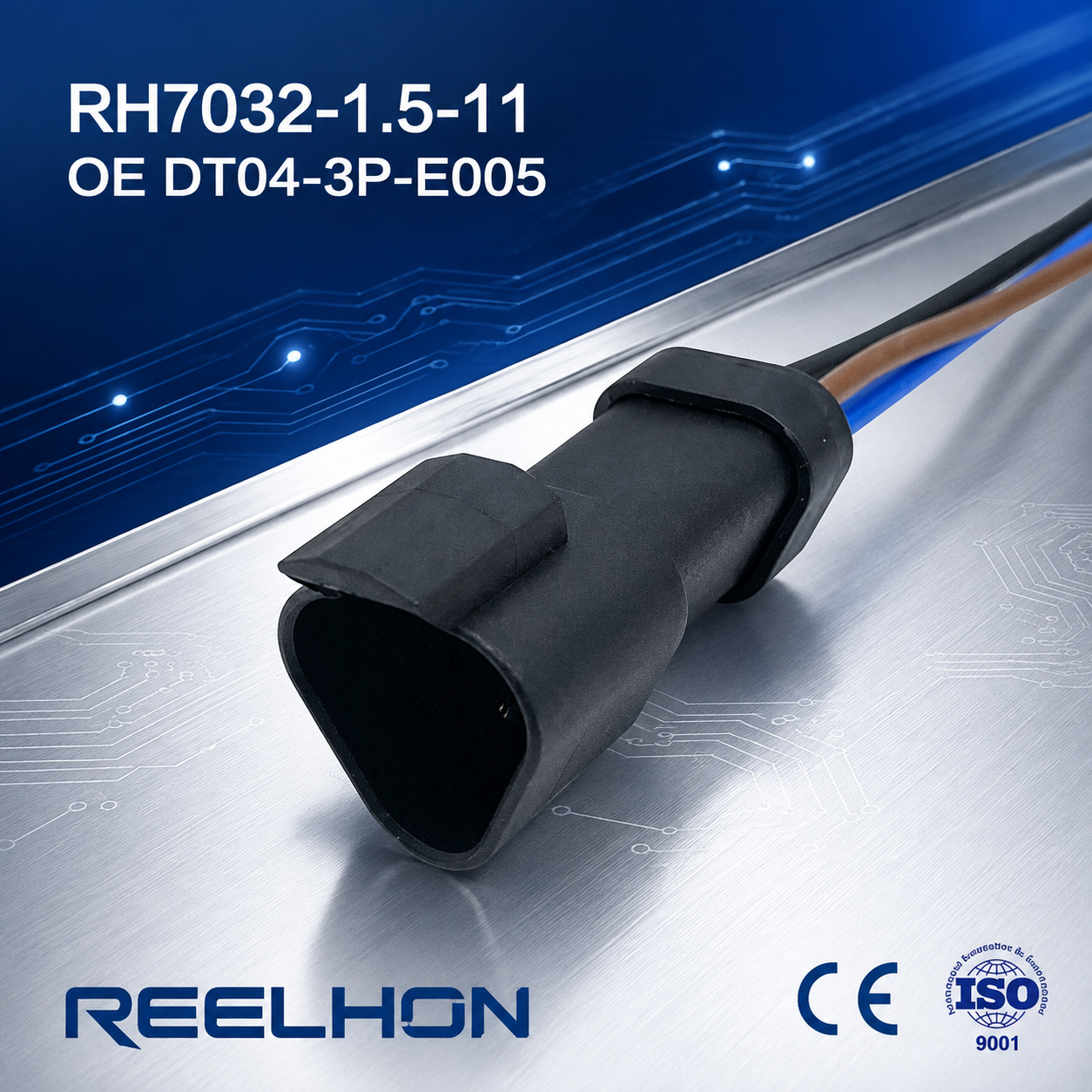 7032-1.5-11 DT04-3P-E005 ขั้วต่ออัตโนมัติแบบกันน้ำของเดทช์ รุ่น DT แบบปิดสนิท ชนิดผู้ชาย 3 ขา พร้อมสายนำเข้าสำหรับระบบสายไฟยานพาหนะนอกถนน เอทีวี และเรือ