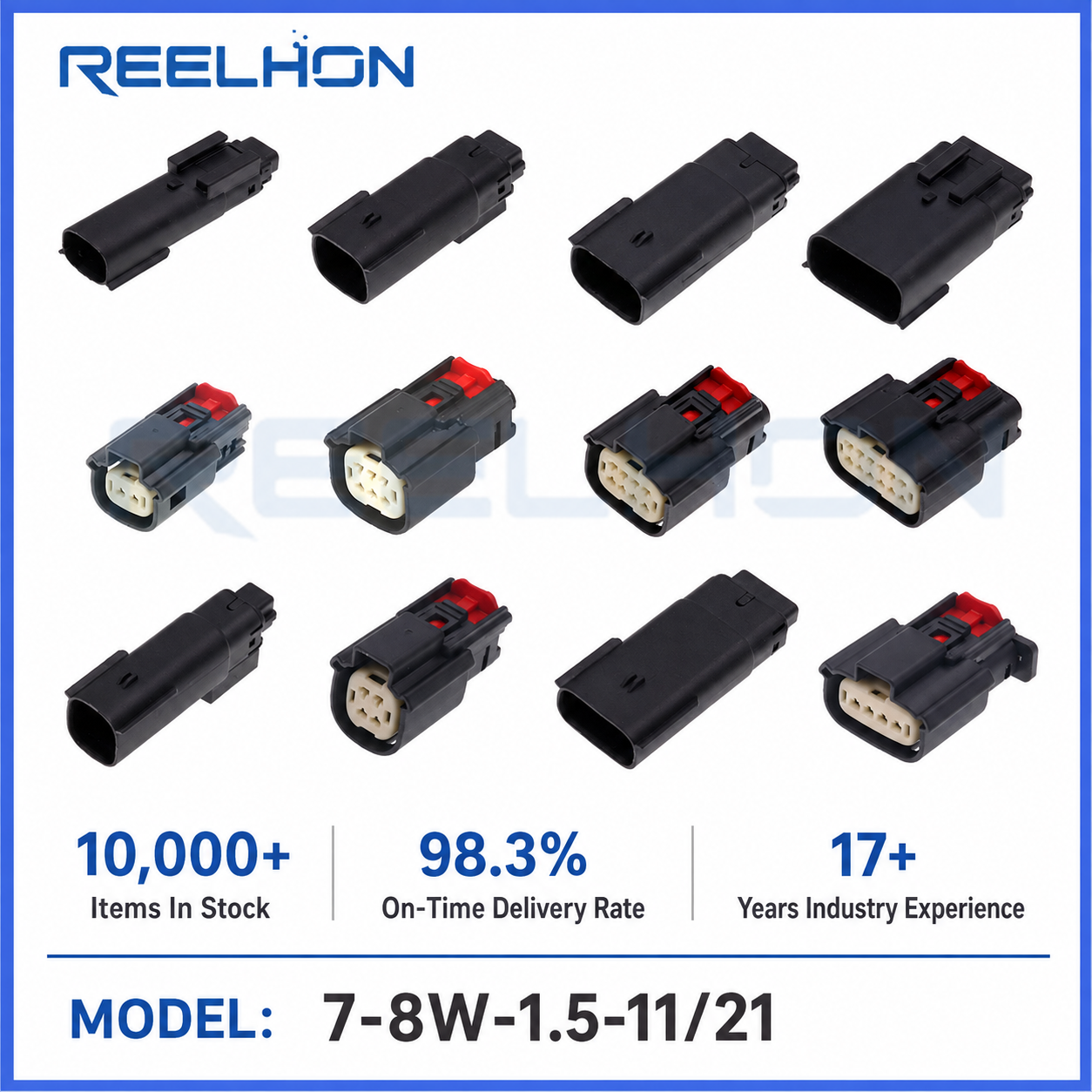 7-8W-1.5-11/21 2-8 Pin Waterproof Sealed 1.5mm Male Female Auto Connector withLock for Car ECU Body Control Harness