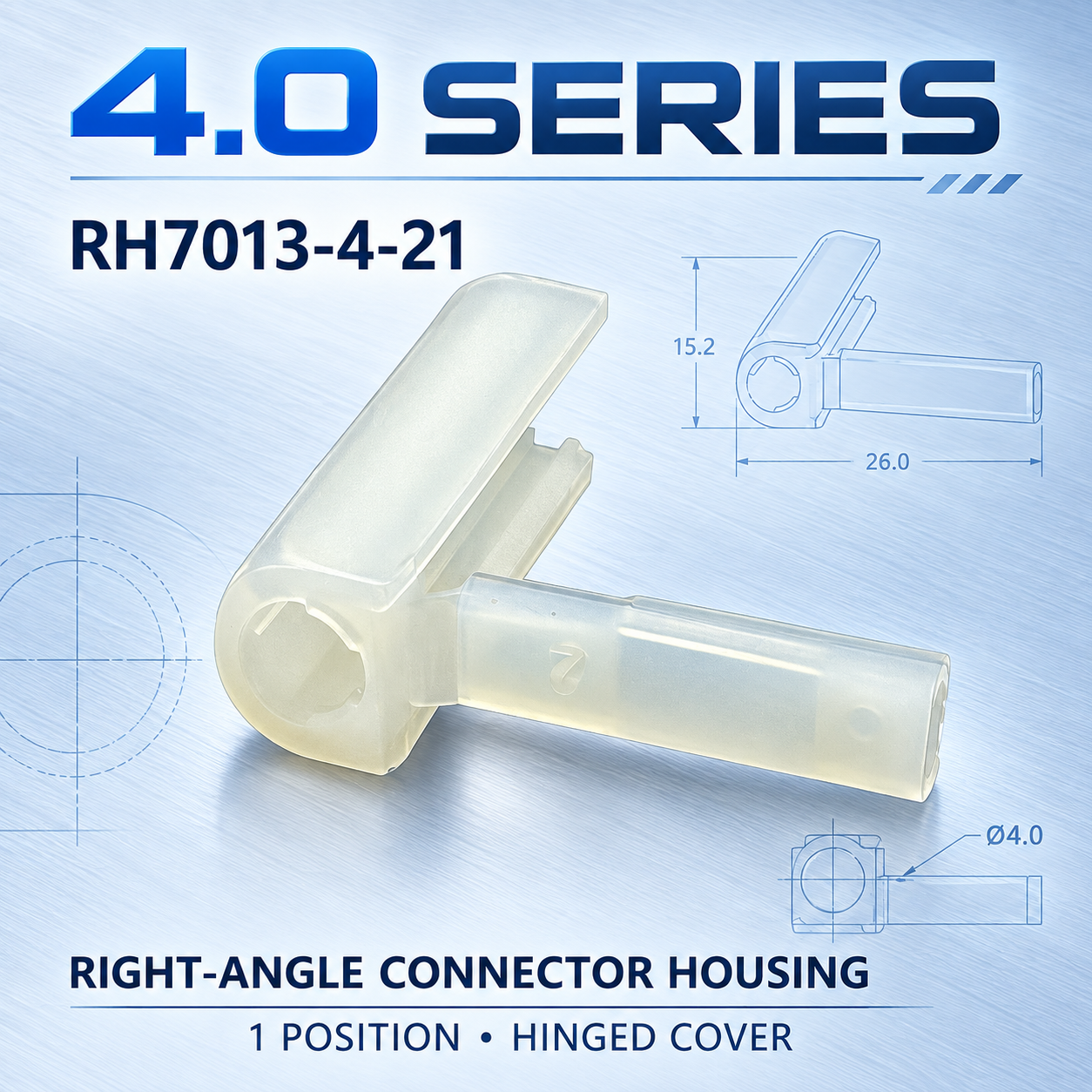 7013-4-21 1 Pin 4.0mm 90 Degree Flag Right Angle Female Auto Connector Housing for Alternator Starter Harness