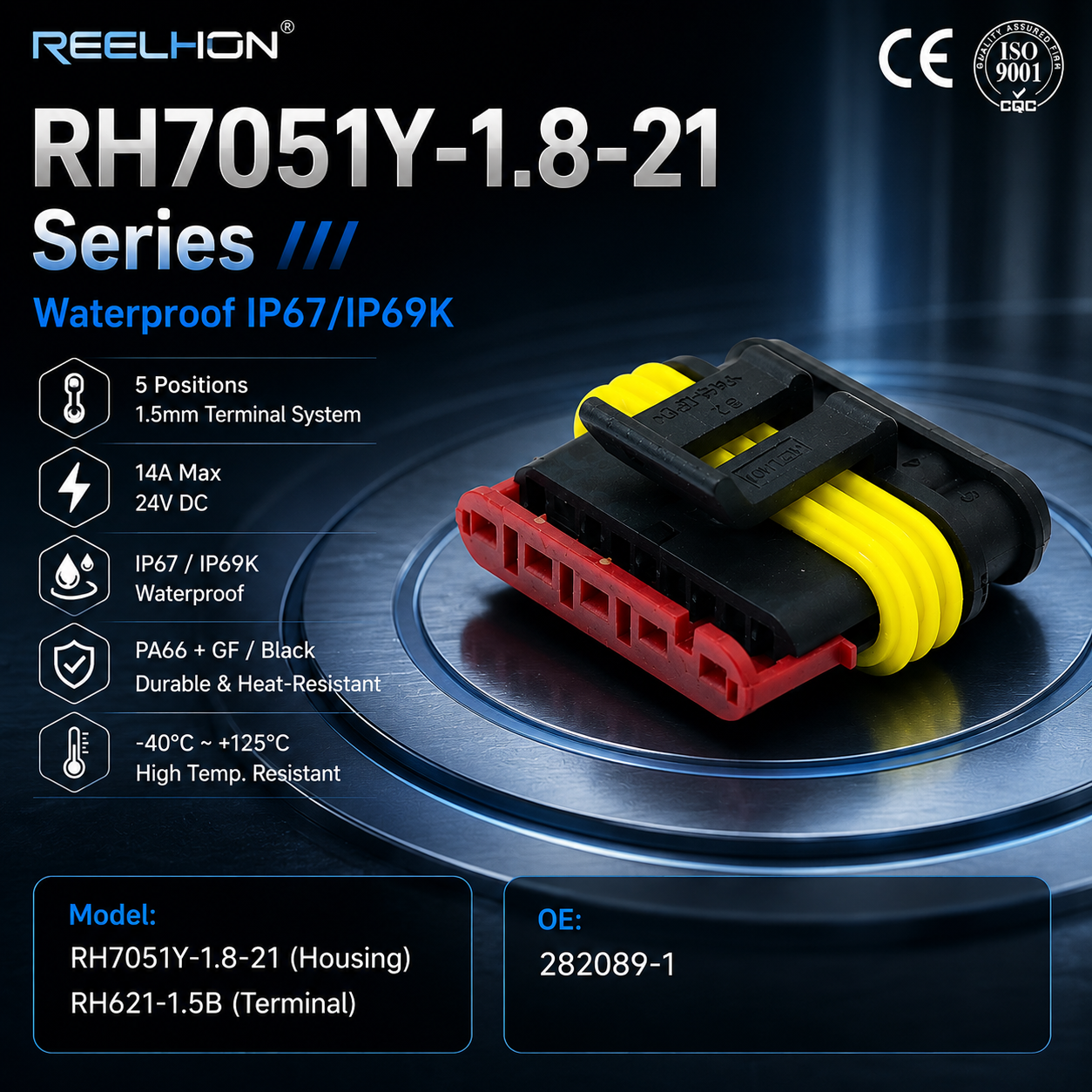 RH7051Y-1.8-21 5 Pin 282089-1 AMP Superseal 1.5 Female Waterproof Connector for Car Sensor Harness