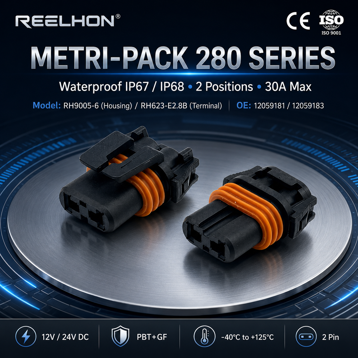 9005-6 12059181 12059183 2 Pin Waterproof Female Sealed 2.8mm Auto Connector for 9005 9006 Headlight Harness