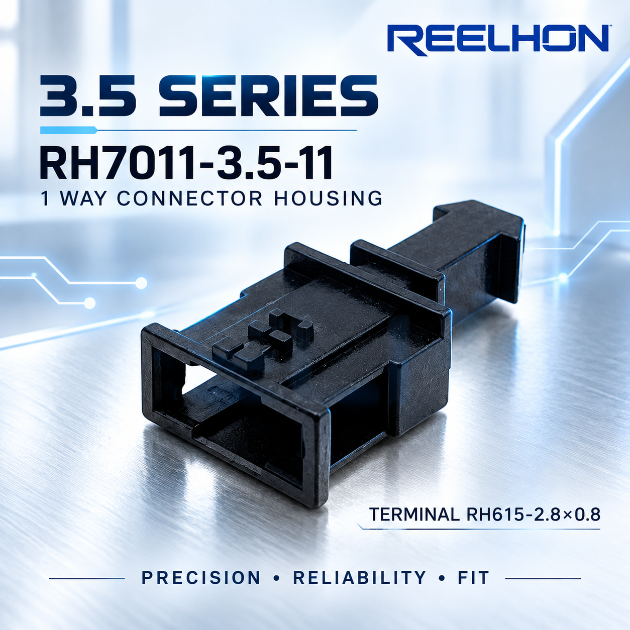 7011-3.5-11 1 Pin 2.8mm Unsealed Male Auto Connector Housing with Guide Ribs for Car Interior Wire Harness