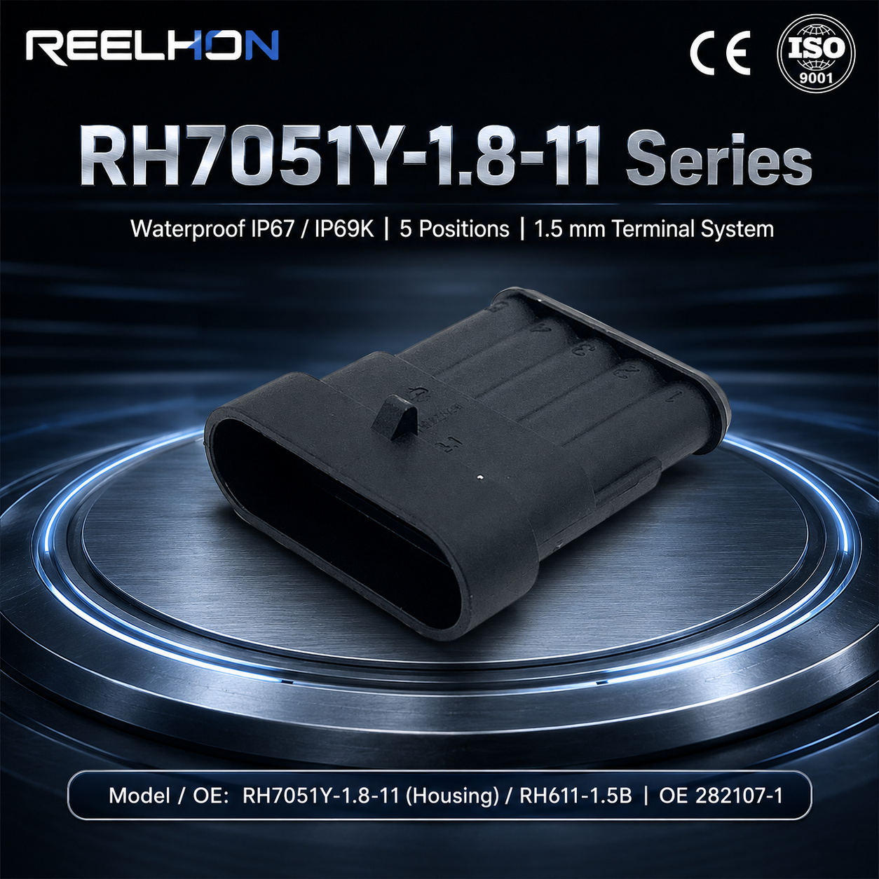 RH7051Y-1.8-11 282107-1 5 Pin Waterproof Male 1.5mm Series Auto Connector for Car Sensor Harness