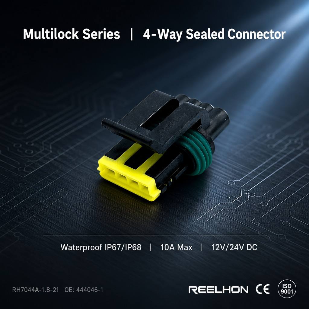 Conector automotivo Multilock à prova d'água, feminino e vedado, modelo RH7044A-1.8-21 444046-1, com 4 pinos, para chicote do sensor de pressão ABS