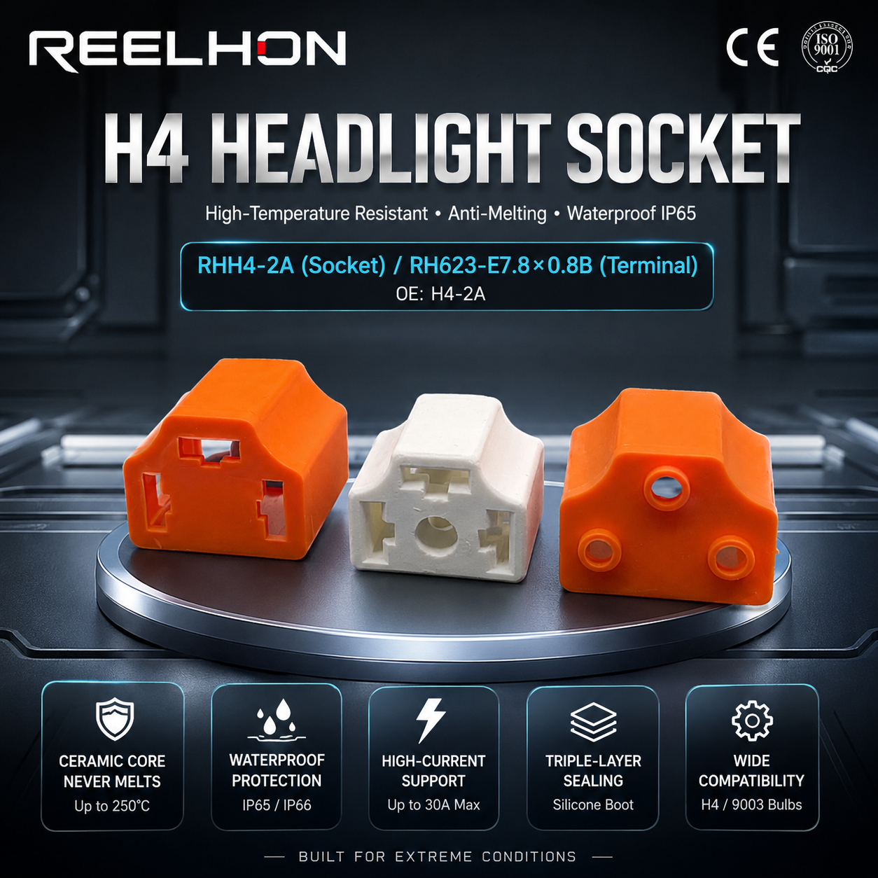 RHH4-2A Waterproof Ceramic High-Temp Female 9003 HB2 Auto Connector for Headlight Wiring Harness Repair