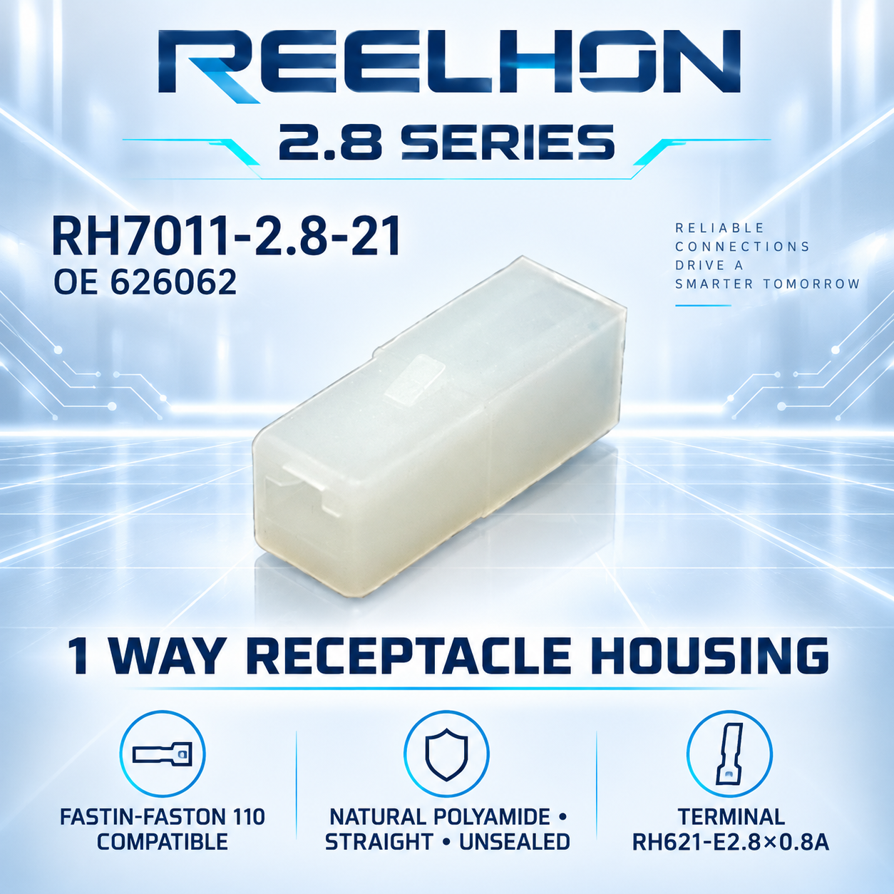 7011-2.8-21 626062 1 Pin 2.8mm Unsealed Female Auto Connector Housing for TE AMP FASTIN-FASTON 110 Wiring