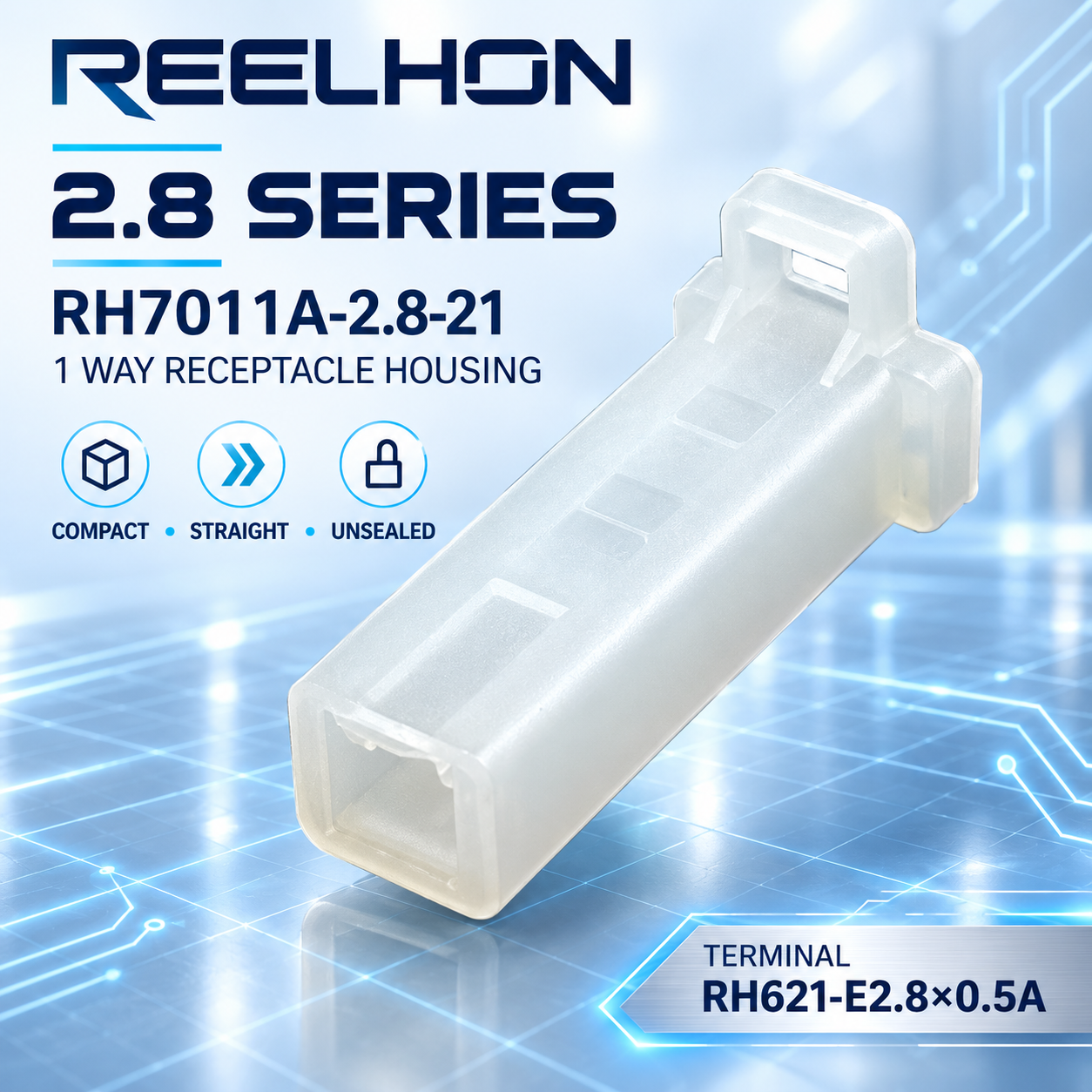 7011A-2.8-21 1 Pin 2.8mm Unsealed Slim Female Auto Connector Housing for Interior Wiring Harness