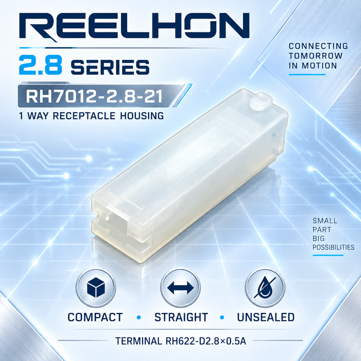 7012-2.8-21 1 Pin 2.8mm Unsealed Female Auto Connector Housing for Interior Sensor Wiring Harness