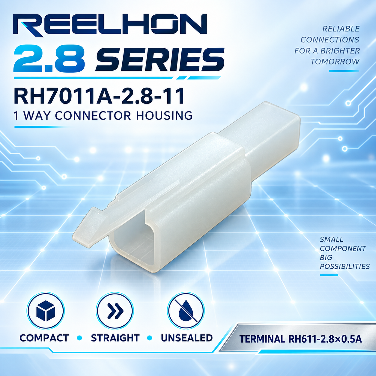 7011A-2.8-11 1 Pin 2.8mm Unsealed Slim Male Auto Connector Housing for Interior Wiring Harness