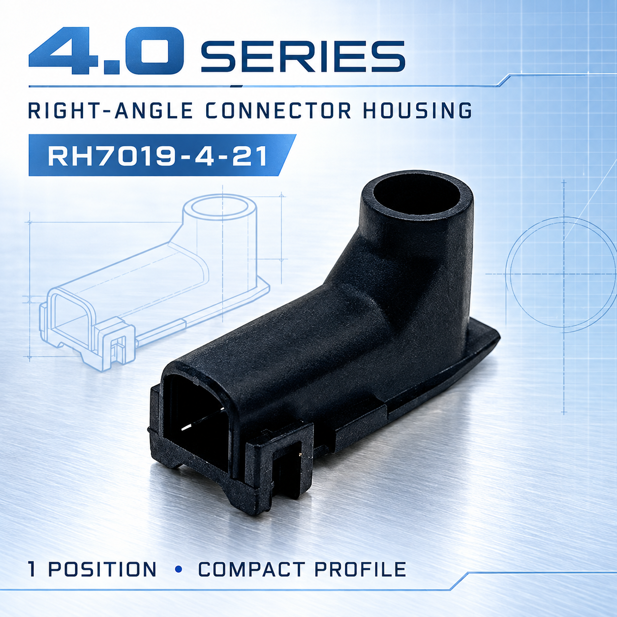 7019-4-21 1 Pin 4.0mm 90 Degree Elbow Female Auto Connector Housing for Oil Pressure Sensor Switch Harness