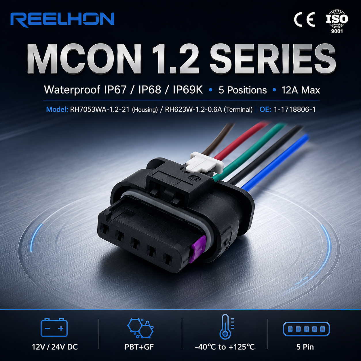 RH7053WA-1.2-21 1-1718806-1 5 Pin Waterproof Female MCON 1.2 Auto Connector for Mass Air Flow Meter Sensor Harness