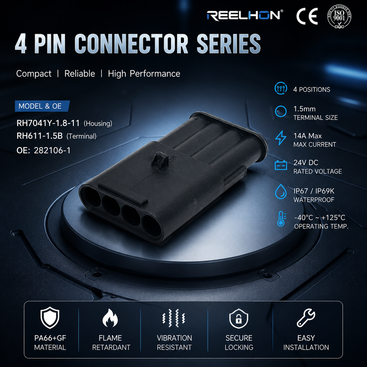 7041Y-1.8-11/282106-1 4 Pin 1.5mm Series Auto Connector
