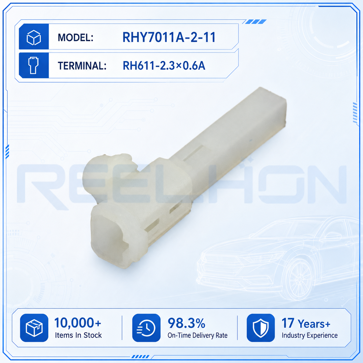 Y7011A-2-11 1 Pin Unsealed 2.3mm Male Auto Connector Housing for Sensor Wire Harness