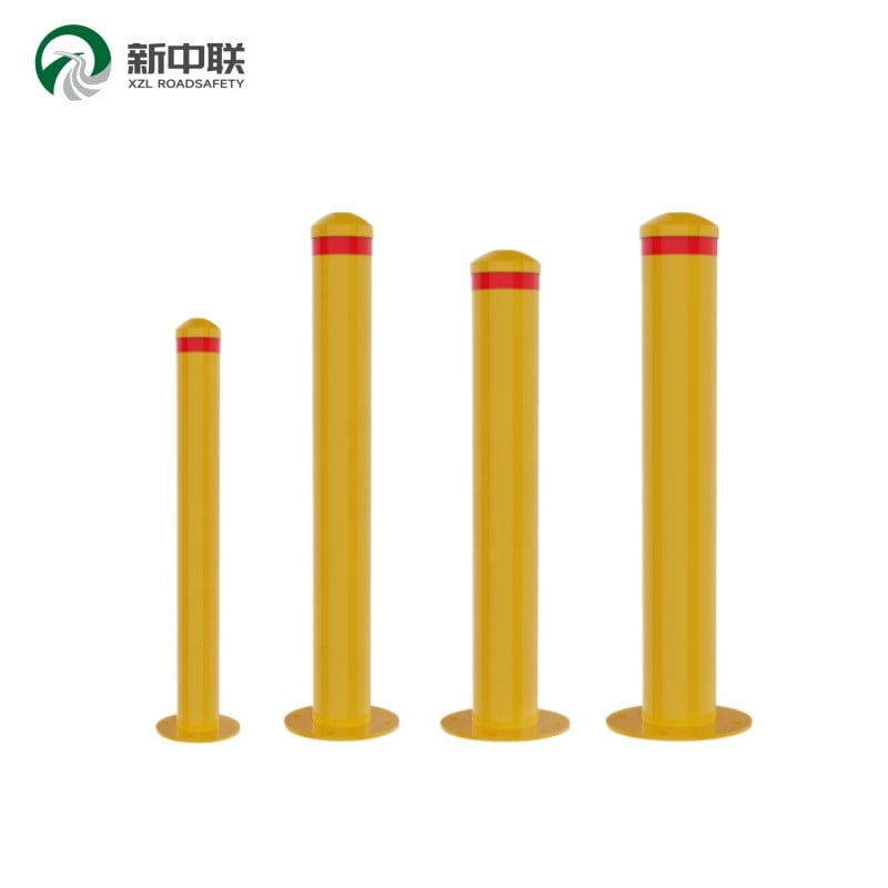 Steel Traffic Safety Bollard Single Red Reflective Band Galvanized Anti‑Collision Steel Warehouse Bollard