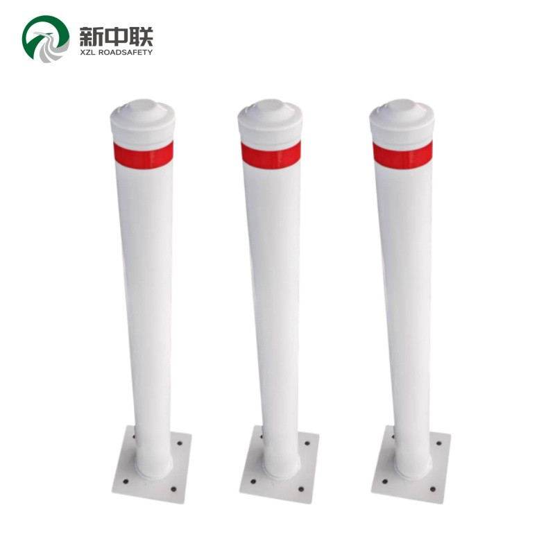 White Painted Fixed Carbon Steel Reflective Band Security Bollard Steel Street Bollards