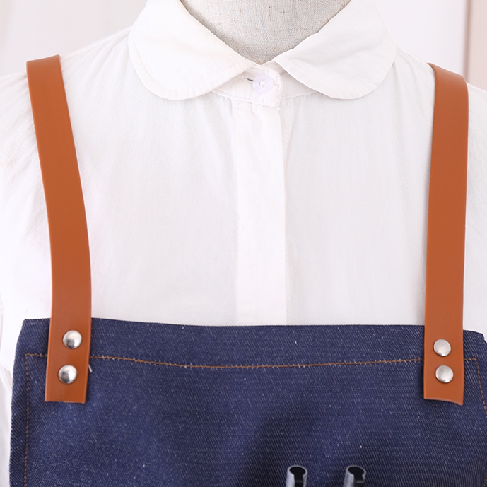 Washed Denim Multi Pocket Hanging Neck Apron Restaurant Barbecue Coffee Shop Work Apron