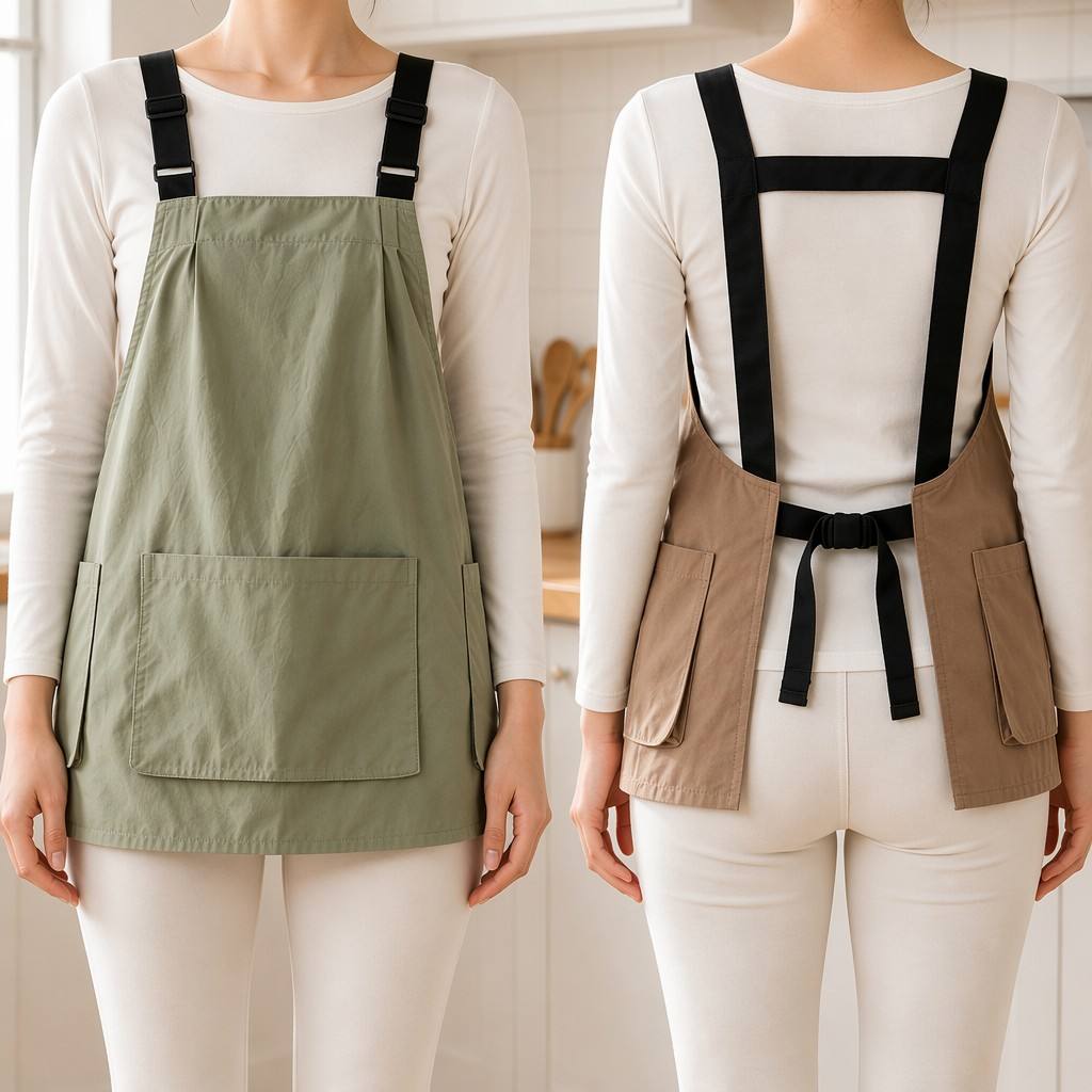 Apron Bib Tanpa Lengan dari Bahan Taslon Asli Korea yang Dapat Digunakan Ulang dengan Desain Kustom untuk Pria dan Wanita, Pakaian Kerja untuk Toko Makanan, Toko Kuku, Toko Dessert, Kopi, serta Teh Susu