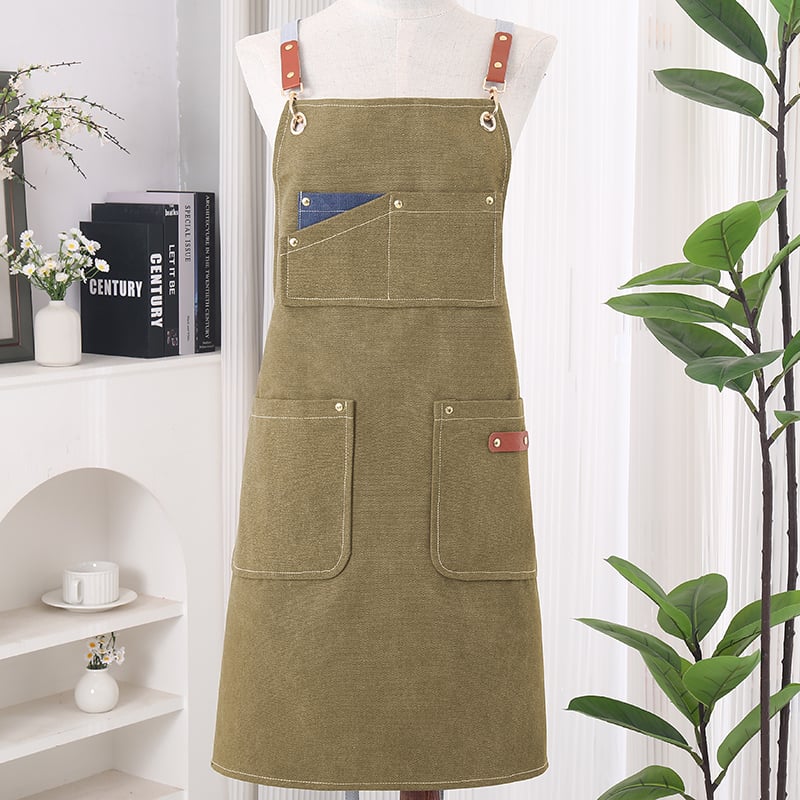 Apron Bib Seragam Pekerja Uniseks dari Bahan Kanvas dengan Logo Kustom untuk Dapur, Barbeque, Bar, Tempat Kerja Komersial, Kafe, Restoran, dan Chef; Pakaian Pelayan dari Bahan Katun