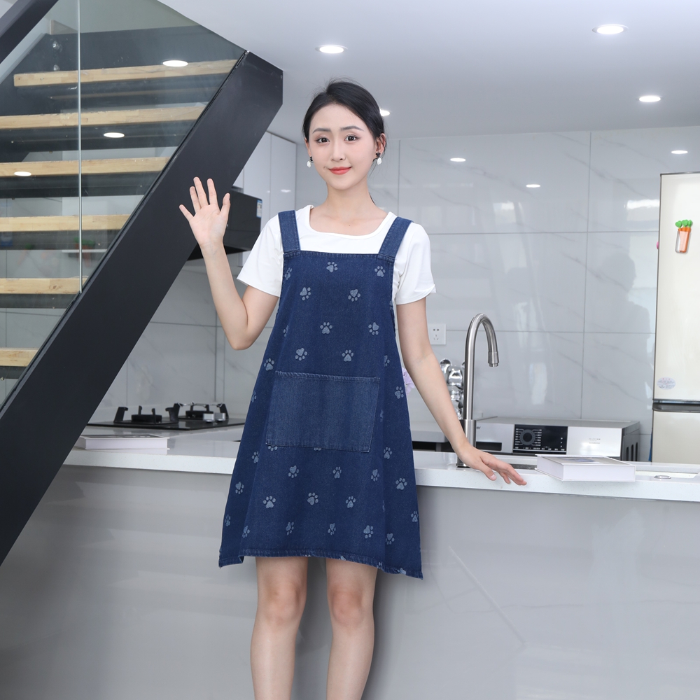 Celemek Denim Tanpa Lengan Bergaya, Tahan Lama, dan Dapat Dicuci untuk Dapur Rumah Tangga