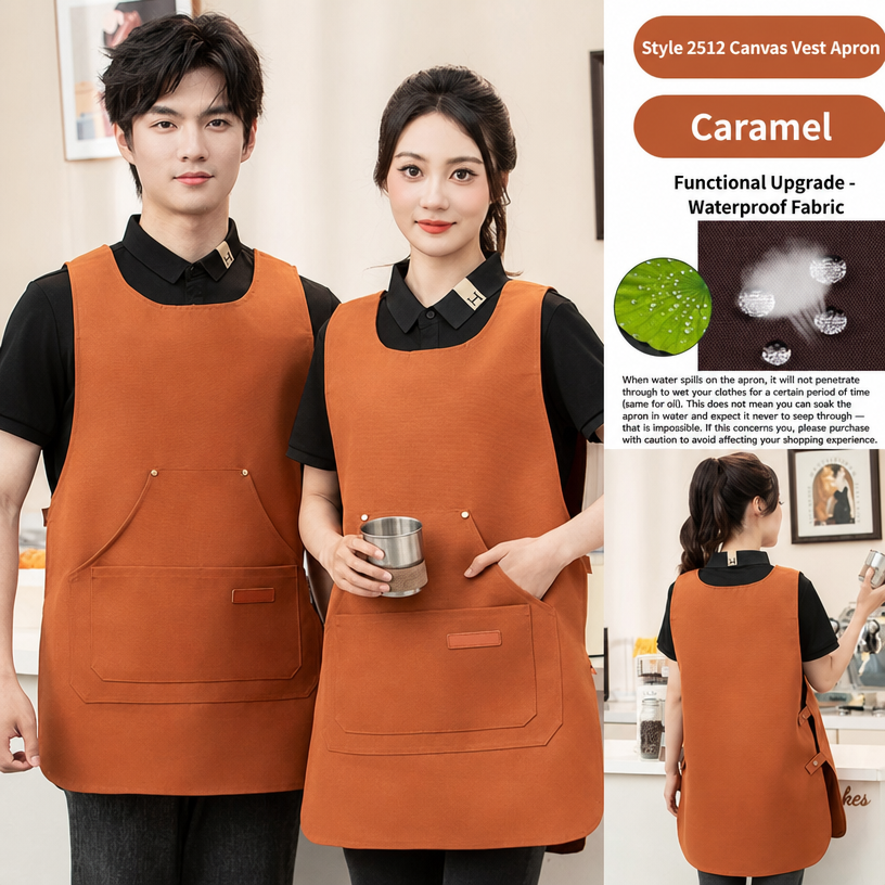 Custom Logo Waterproof Oil-Proof Kitchen Cafe Barista Workwear Canvas Vest Apron for Restaurant Staff
