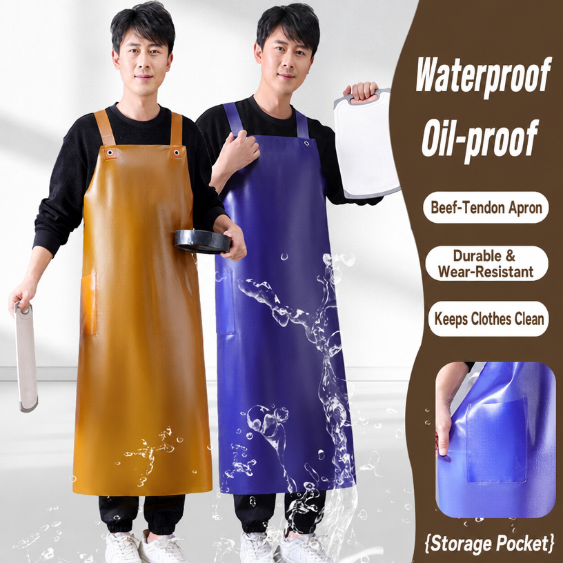 Customized Eco-Friendly Durable Waterproof Cost-effective Bulk Wholesale Household Kitchen Reusable Beef Tendon PU Leather Apron