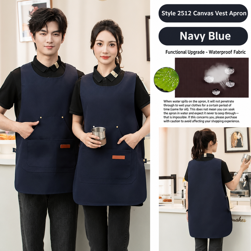 Custom Logo Waterproof Oil-Proof Kitchen Cafe Barista Workwear Canvas Vest Apron for Restaurant Staff