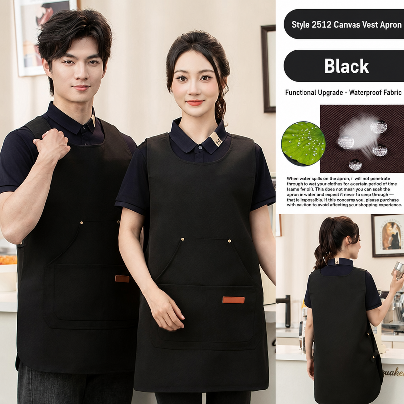 Custom Logo Waterproof Oil-Proof Kitchen Cafe Barista Workwear Canvas Vest Apron for Restaurant Staff