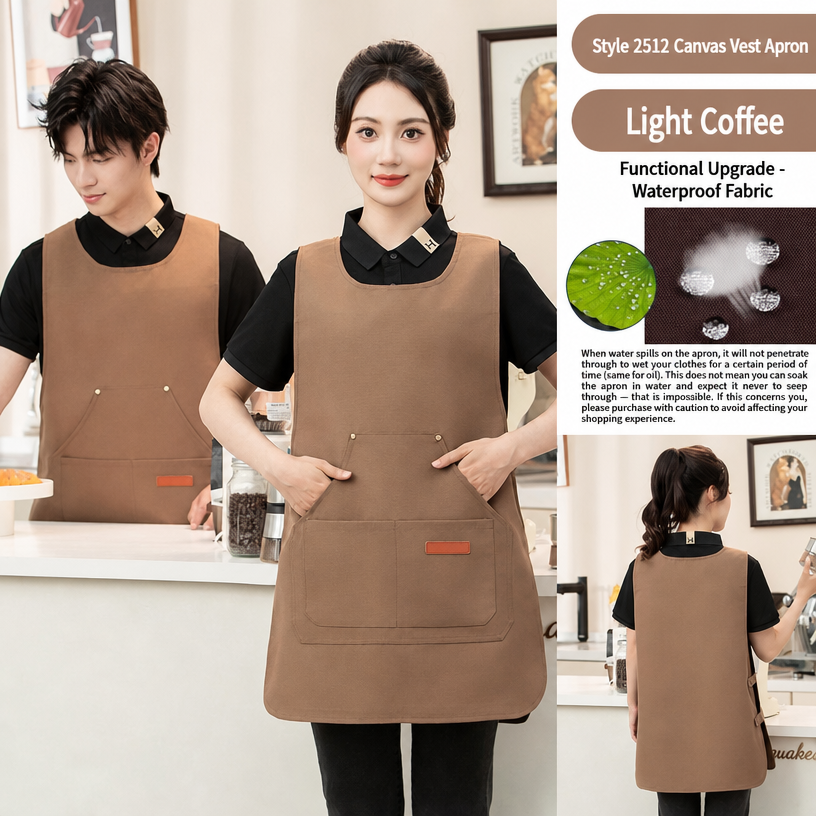 Custom Logo Waterproof Oil-Proof Kitchen Cafe Barista Workwear Canvas Vest Apron for Restaurant Staff
